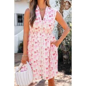 NEW DEAR LOVER full zip cinched waist sleeveless bow mini dress in pink